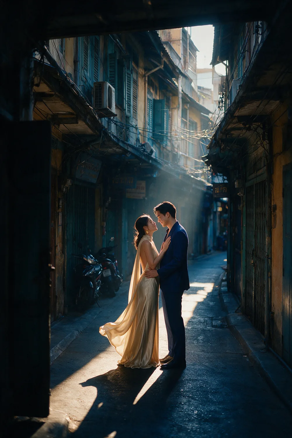 A shaft of light down a narrow soi.